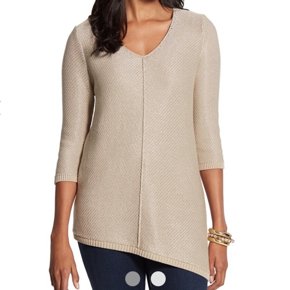 Chico’s Gold Slanted Hem Heidi Pullover Sweater